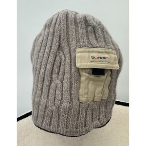 Vintage Burton Snowboards 100% Wool Cable Knit Beanie Hat OS Pocket Oatmeal 90s